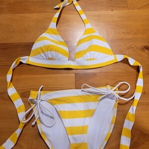 Vicroria's Secret Yellow & White Striped Bikini Set